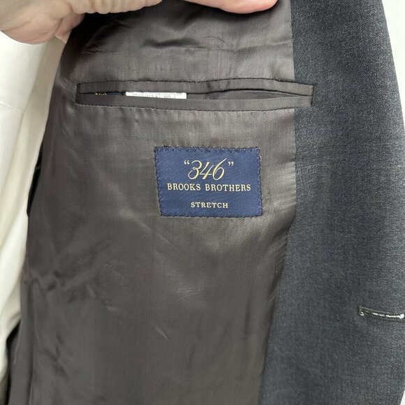 BROOKS BROTHERS 346 jacket blazer sport coat stretch wool blend charcoal 44L - Picture 6 of 9